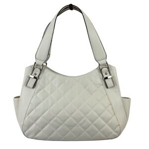 Quilted Faux Leather Shoulder Bag White Hobo Handbag Silver Hardware Apt. 9
